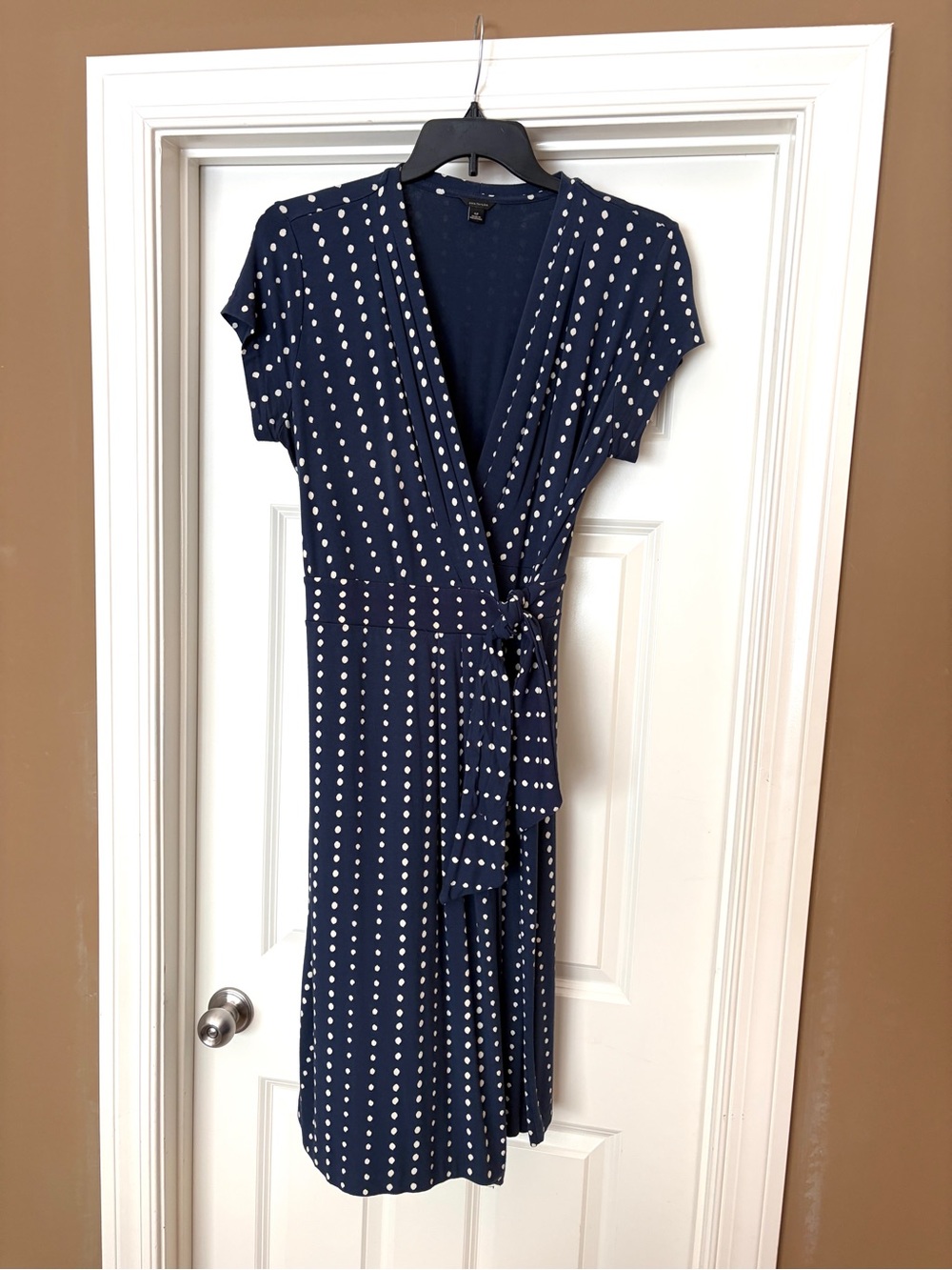 Ann Taylor Navy and White Polka Dot Wrap Dress